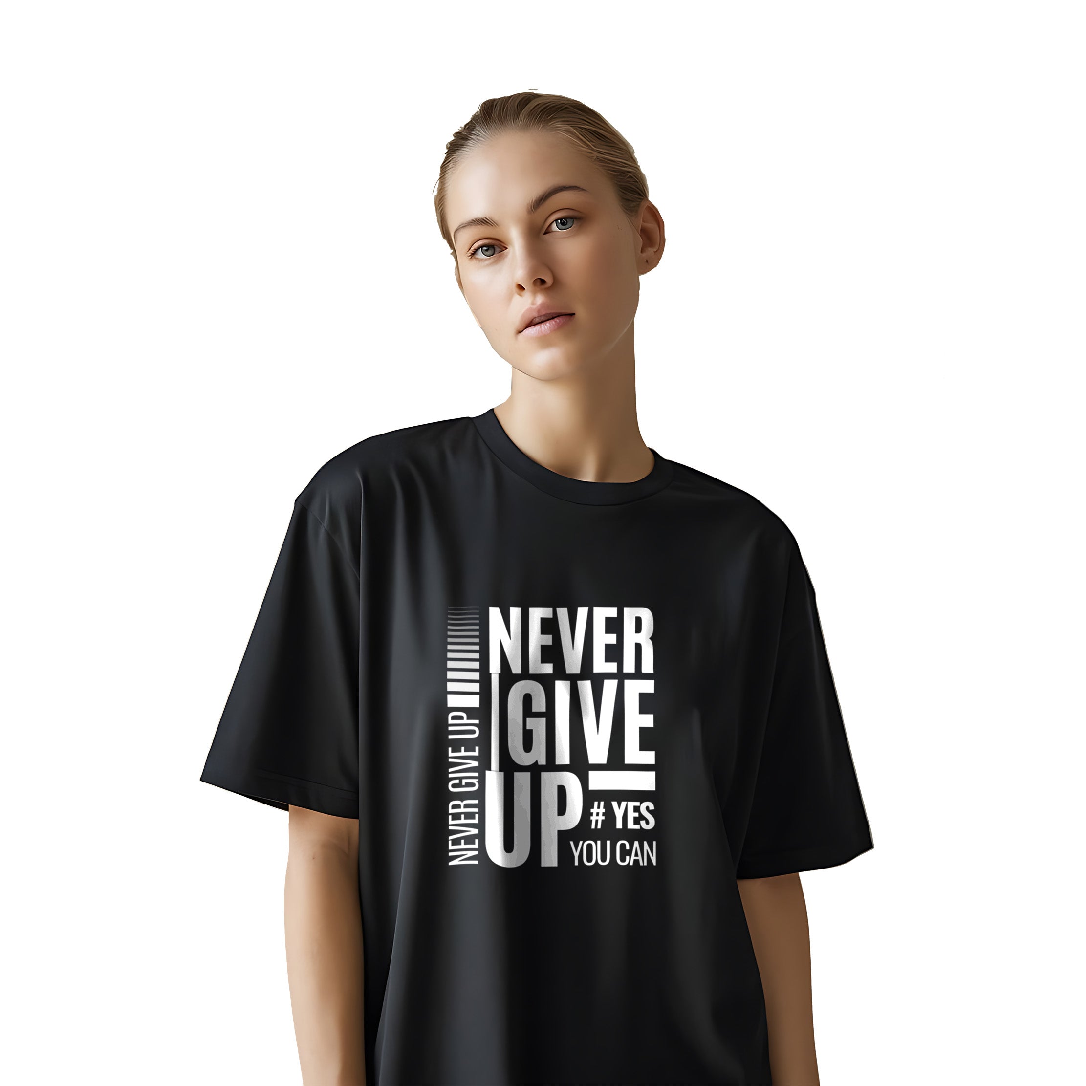 Fearless Energy Oversized Tee for Women – Black Cotton Motivation Drop Shoulder Tee