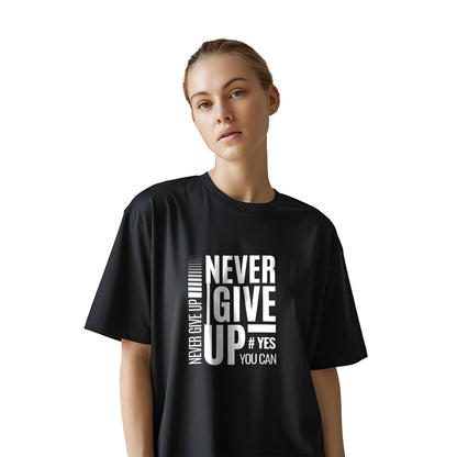 Fearless Energy Oversized Tee for Women – Black Cotton Motivation Drop Shoulder Tee