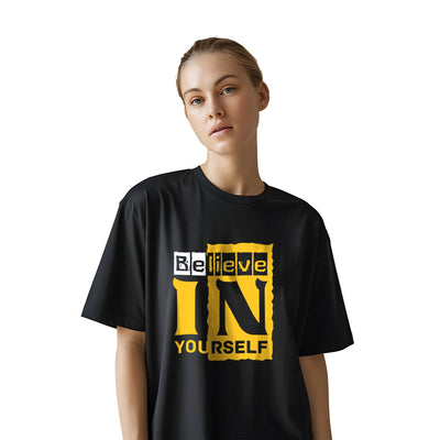 Believe In Yourself Black Oversized T Shirt for Women