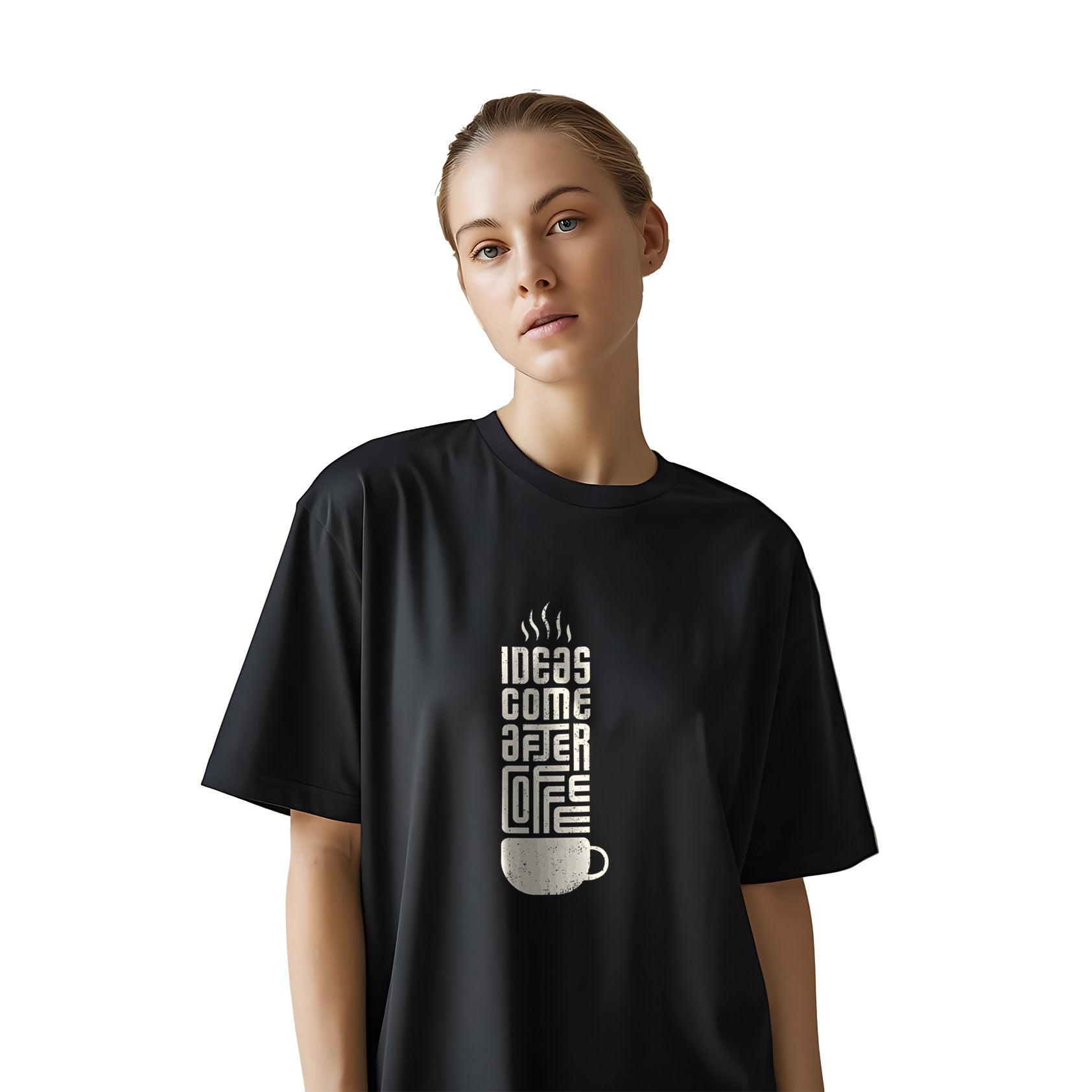 Caffeine State Oversized Tee Shirt for Women – Black Cotton for Creators