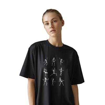 Skeleton Groove Black Oversized T-Shirt for Women