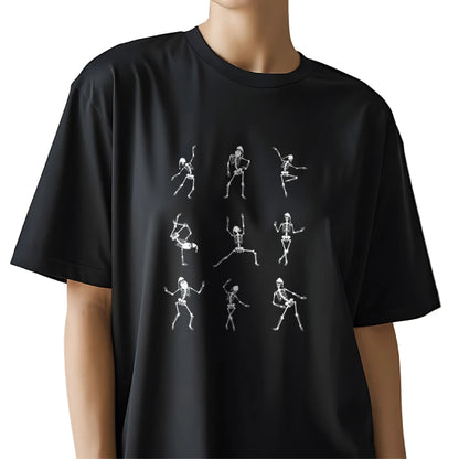 Skeleton Groove Black Oversized T-Shirt for Women | Baggy Drop Shoulder Tee