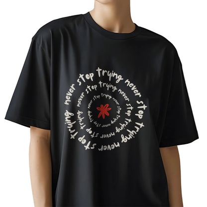 Black Oversized Motivation Tee for Women | Never Stop Edition