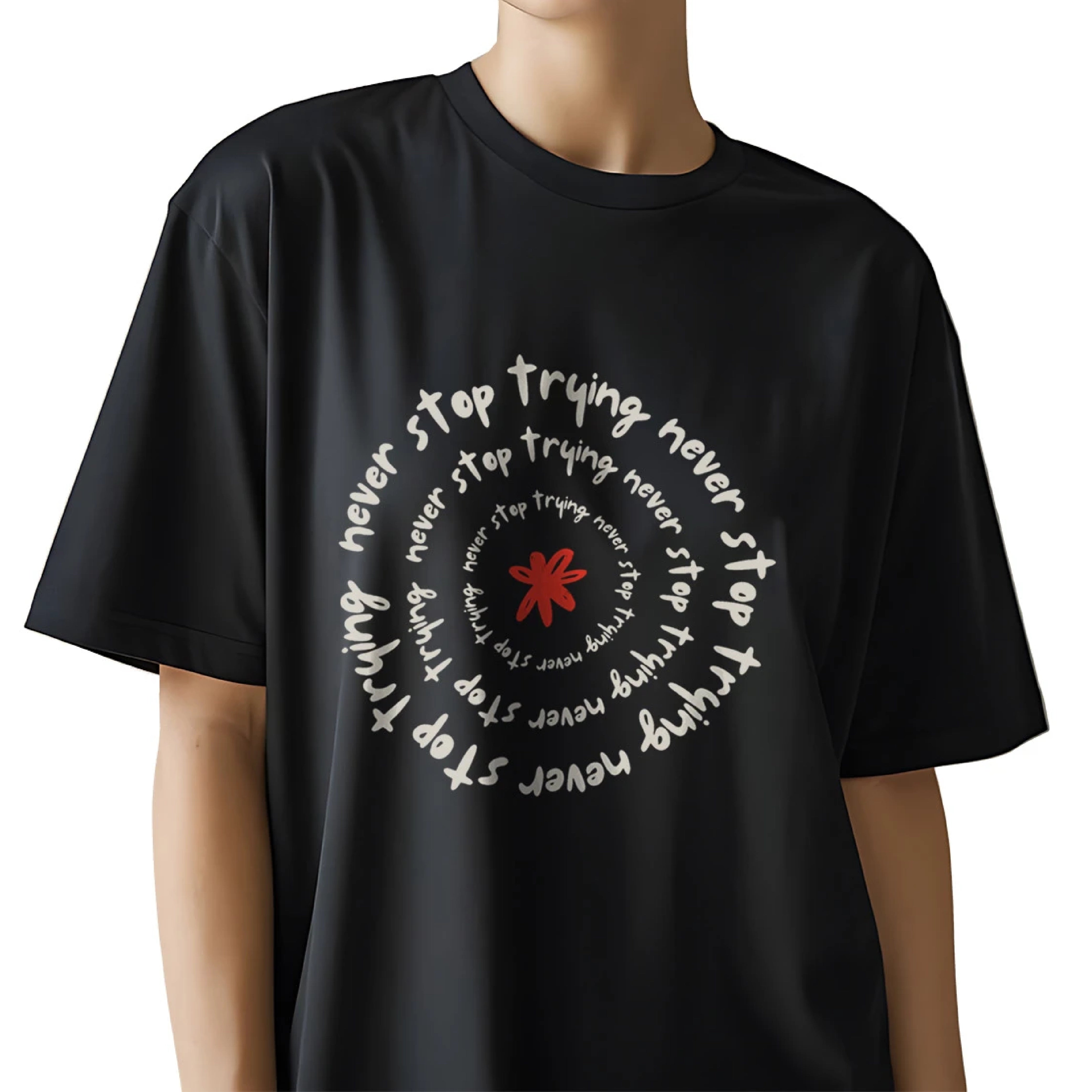 Black Oversized Motivation Tee for Women | Never Stop Edition
