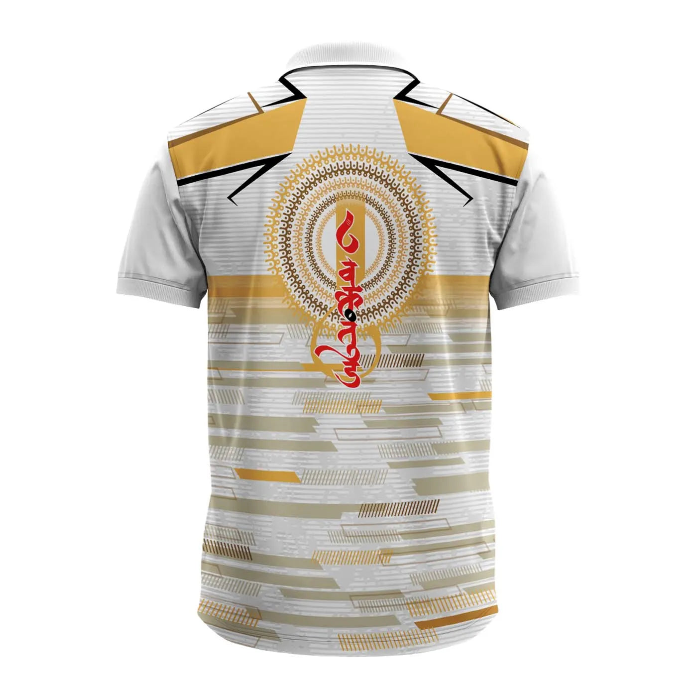 Ganpati mantra design with Lord Ganesha print, premium breathable fabric, festive white-gold color, unisex fit, fade-resistant, perfect for Ganesh Chaturthi, bappa t-shirts, and spiritual wear.