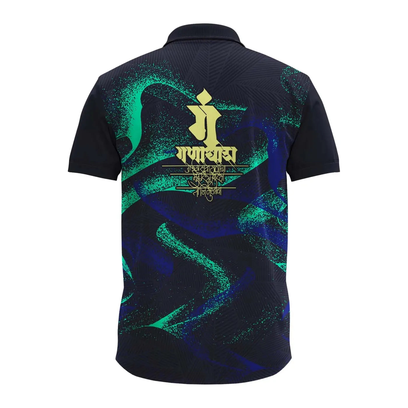 Ganpati polo jersey, Ganesh Chaturthi T-shirt, Ganpati festival dress, Ganpati collar T-shirt, spiritual jersey, men’s Ganesh polo shirt, devotional Ganpati outfit, ethnic wear for Ganesh festival, Ganesh graphic polo, custom Ganpati T-shirt, visarjan jersey, polo neck Ganpati wear, religious T-shirt India, traditional festival polo, Ganpati mandal dress, men’s religious outfit