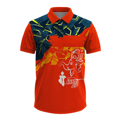 Ganpati polo jersey, Ganesh Chaturthi jersey, Ganpati T-shirt, spiritual polo T-shirt, devotional jersey, Ganpati visarjan outfit, Ganpati festival dress, men’s Ganesh T-shirt, polo neck Ganpati T-shirt, red Ganpati jersey, ethnic wear for Ganeshotsav, custom Ganpati polo India, Lord Ganesha graphic shirt, Ganpati theme T-shirt, Ganpati embroidered polo, Ganpati dress for men, Ganesh utsav clothing.