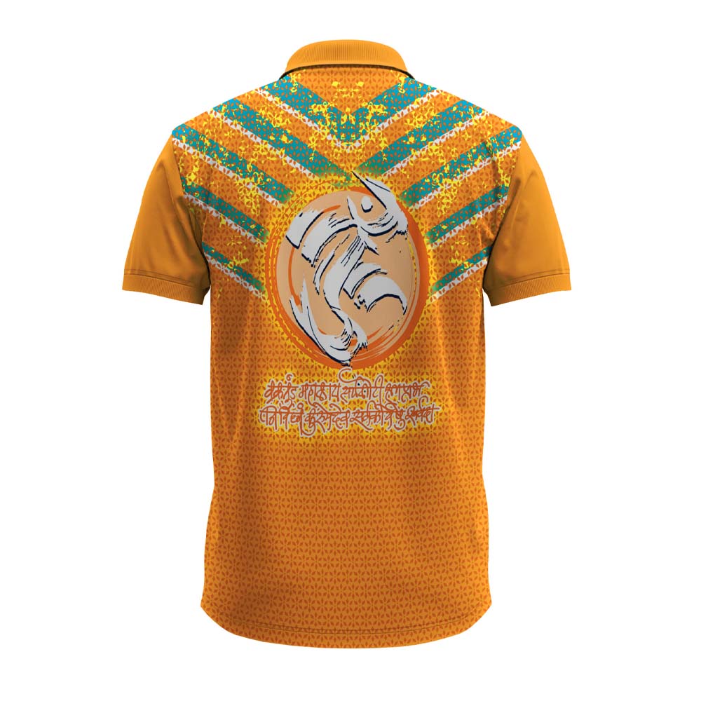 Ganesha polo jersey
Ganesha jersey
Orange polo jersey
Ganesh Chaturthi jersey
Ganesha printed jersey