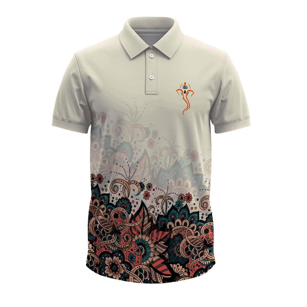 White Paisley Ganesha Polo T-Shirt | Personalised Custom Dry-Fit Jersey