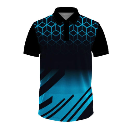 mens cricket jersey, indian cricket jersey, black blue cricket top, cricket polo neck men, geometric cricket design, cricket uniform men, sublimation cricket shirt, breathable cricket wear, cricket match clothing, cricket training top, performance cricket kit, custom cricket apparel, gradient cricket jersey, club cricket outfit, cricket activewear