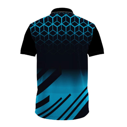 mens cricket jersey, indian cricket jersey, black blue cricket top, cricket polo neck men, geometric cricket design, cricket uniform men, sublimation cricket shirt, breathable cricket wear, cricket match clothing, cricket training top, performance cricket kit, custom cricket apparel, gradient cricket jersey, club cricket outfit, cricket activewear