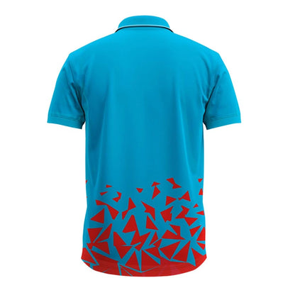 Men’s Blue Cricket Jersey with Geometric Red Pattern | Pro Sportswear Tee