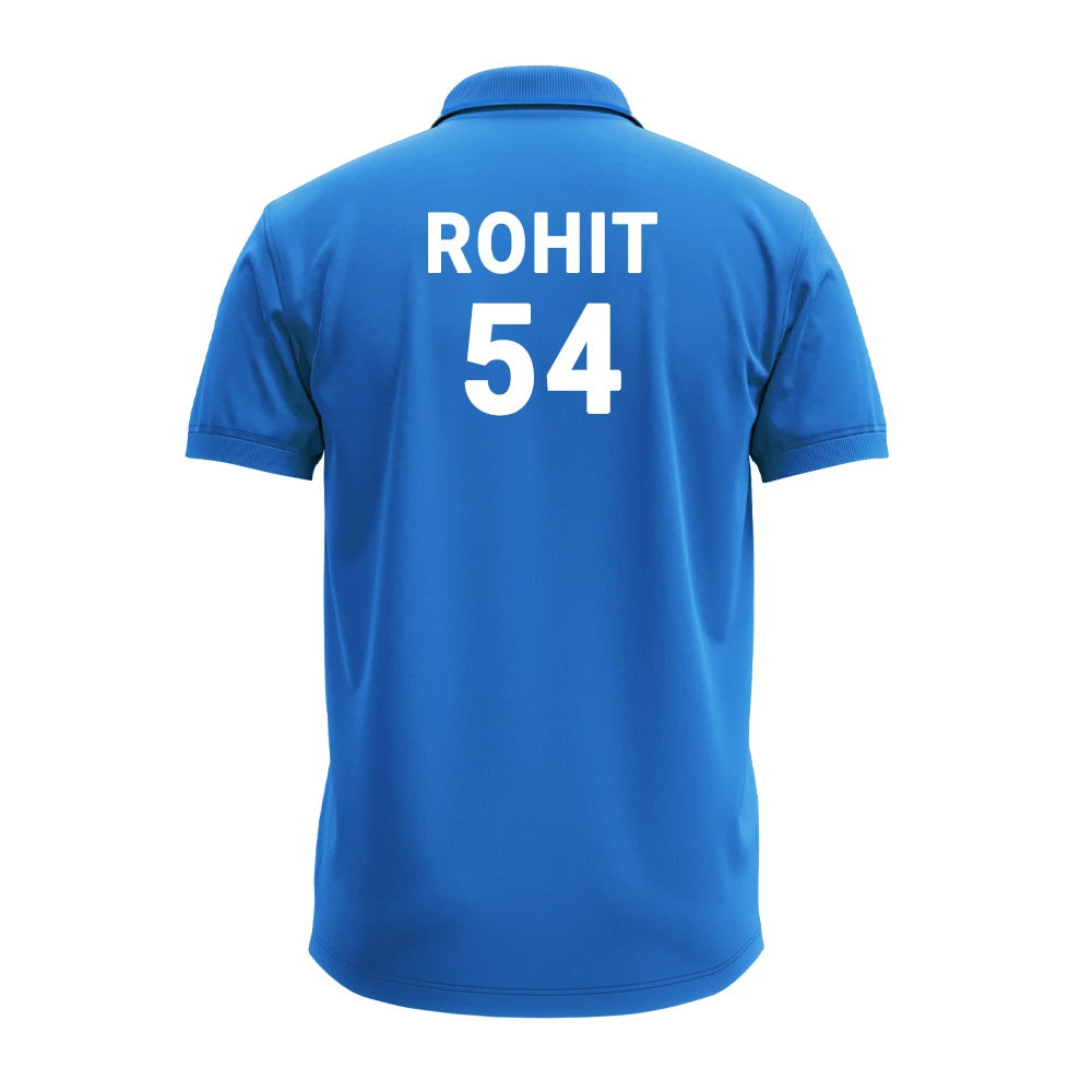 custom polo cricket jersey, cricket polo jersey india, personalized cricket jersey, logo printed cricket jersey, name number cricket jersey, custom fan cricket jersey, sublimated polo sports jersey, cricket team polo uniform, blue cricket jersey india, custom sportswear india 