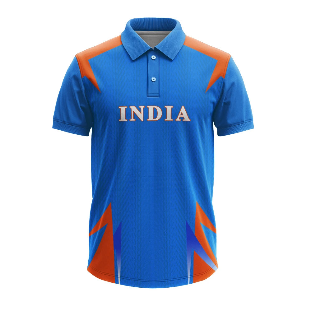 custom polo cricket jersey, cricket polo jersey india, personalized cricket jersey, logo printed cricket jersey, name number cricket jersey, custom fan cricket jersey, sublimated polo sports jersey, cricket team polo uniform, blue cricket jersey india, custom sportswear india