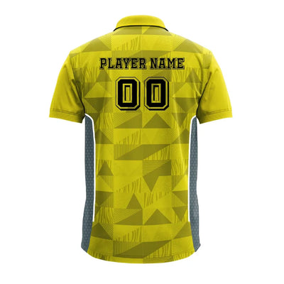 Yellow Geometric polo jersey back showing player name and number placement