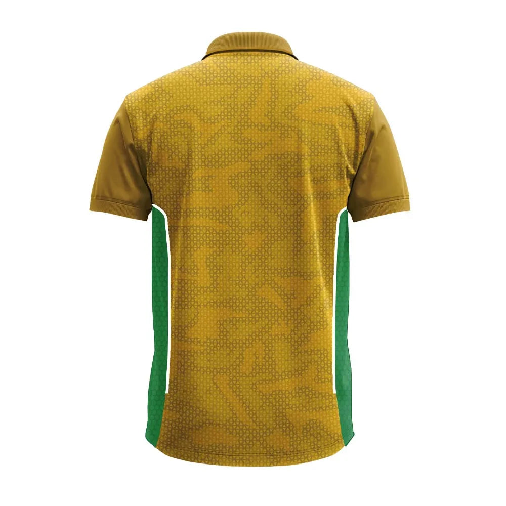 Mustard Micro Geometric polo jersey, plain back view