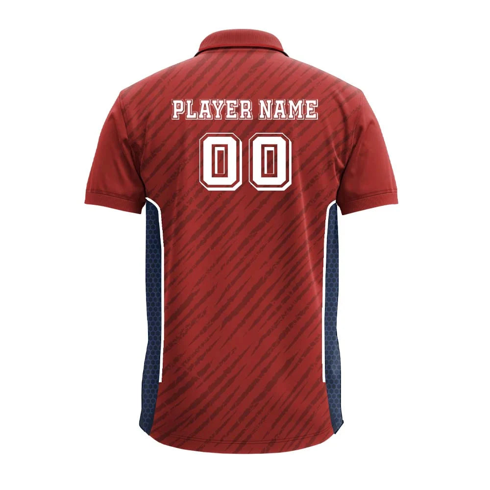 Red Diagonal Stripe polo jersey back showing player name and number placement