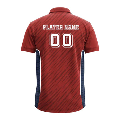 Red Diagonal Stripe polo jersey back showing player name and number placement