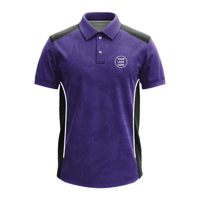 Purple Fine Stripe polo jersey front showing optional team logo placement