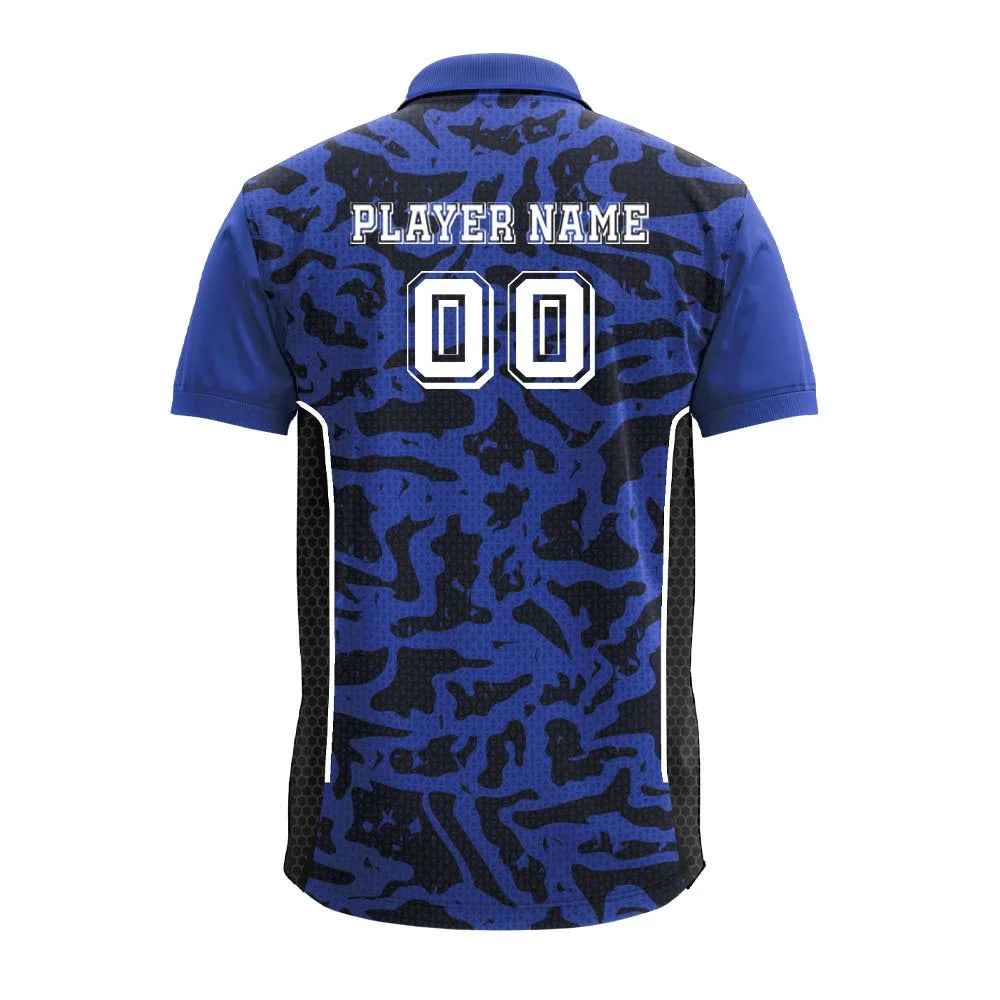 Royal Blue Camo polo jersey back showing player name and number placement