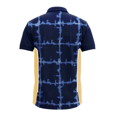 Back view of the navy tie-dye grid premium polo jersey