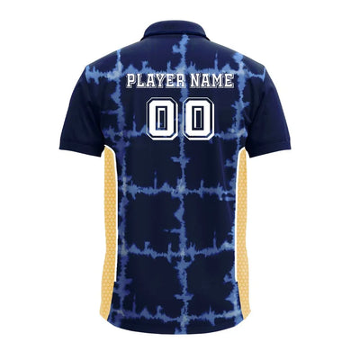 Navy Tie-Dye Grid polo jersey back showing player name and number placement