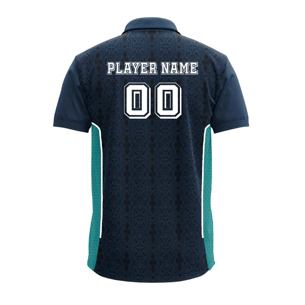 Dark Navy Geometric polo jersey back showing player name and number placement