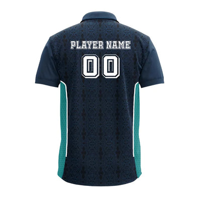 Dark Navy Geometric polo jersey back showing player name and number placement
