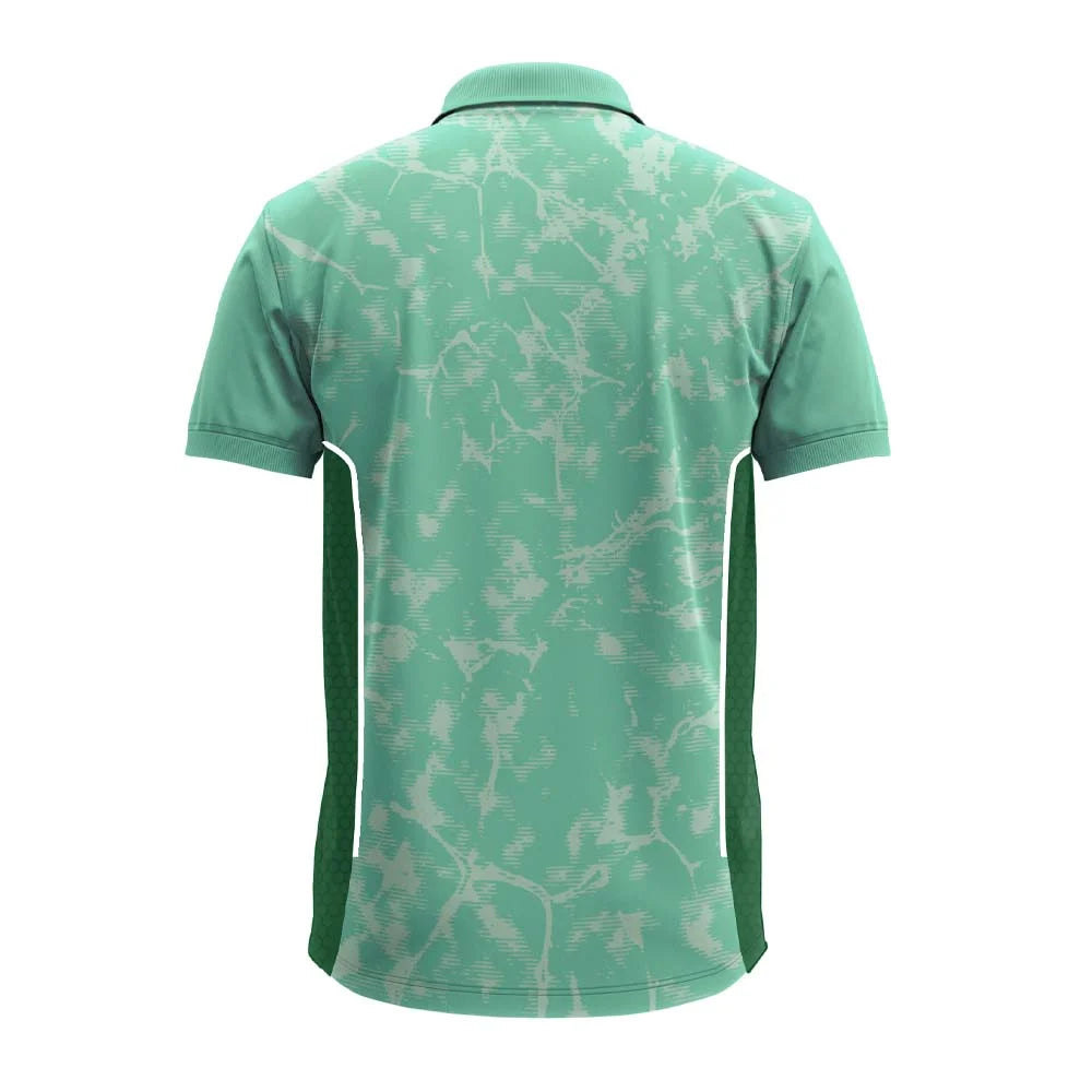 Back view of the mint green distressed premium polo jersey
