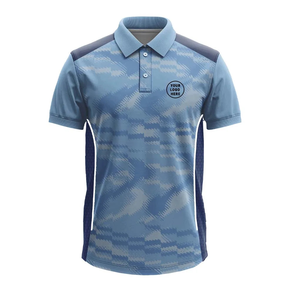 Light Blue Brush-Stroke polo jersey front showing optional team logo placement
