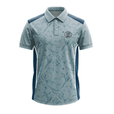 Slate Blue Marble polo jersey front showing optional team logo placement