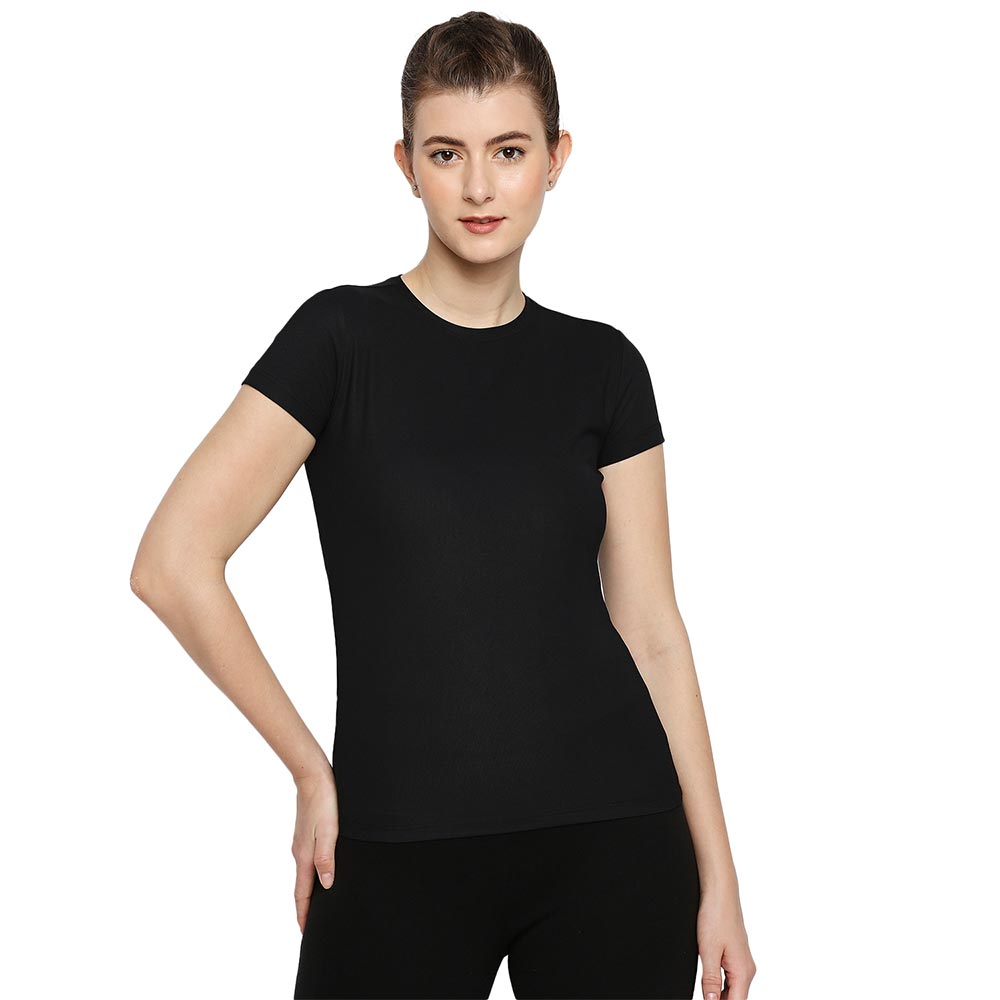 Quick-Dry Black Fitness T-Shirt for Women,Slim fit women's t-shirt,Women's fitted t-shirt,
Women's slim fit sports tee,
Slim fit activewear for women,
Women's slim fit workout top