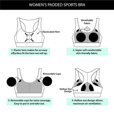 Support Level,Moisture-Wicking Fabric,ComfortableStraps,Seamless Design,Removable Padding,Durable and Stretchable,Stylish Design,Easy to Care For