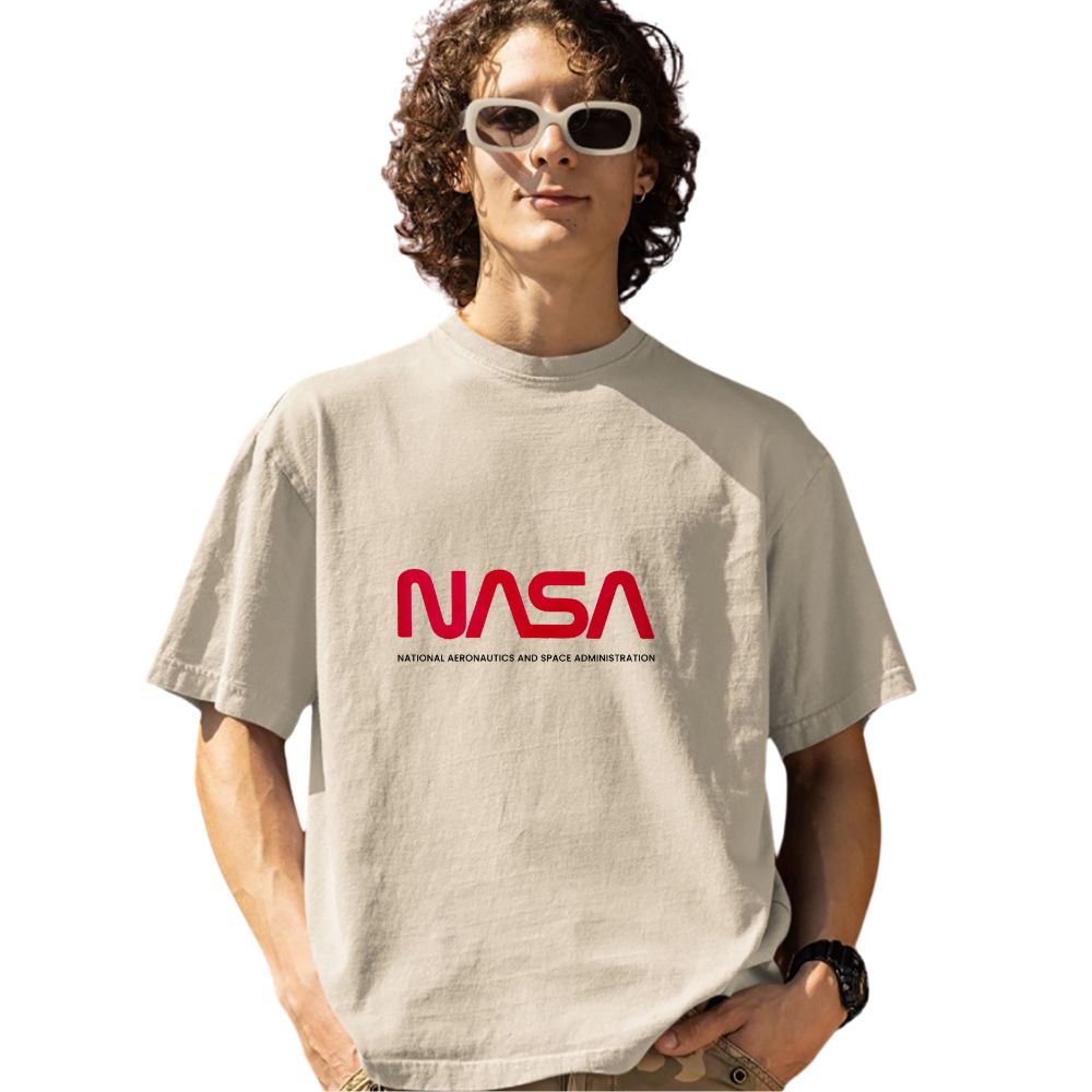 NASA oversized t-shirt, ring-spun cotton, precision logo print, durable t-shirt, relaxed fit, NASA t-shirt, heavyweight cotton, oversized fit, breathable fabric, high-definition logo, NASA oversized tee, pre-shrunk cotton, reinforced seams, stylish t-shirt, comfortable fit, NASA oversized t-shirt, high-definition print, double-stitched seams, relaxed style, durable shirt