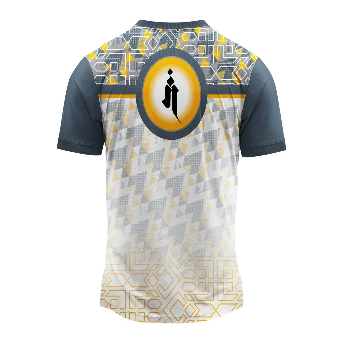 Ganpati jersey, Ganesh festival wear, grey Ganpati t-shirt, yellow devotional jersey, visarjan dress, mandal group t-shirt, Marathi festival outfit, modern Ganesha t-shirt, polyester Ganpati jersey

