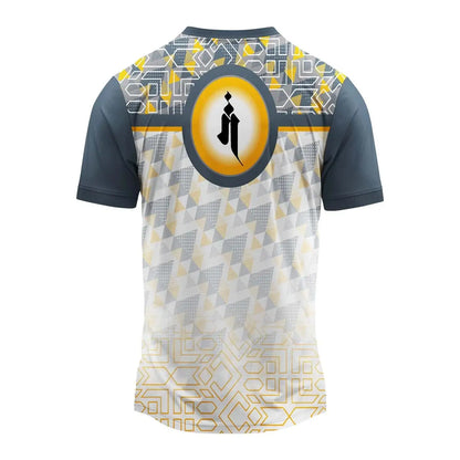 Ganpati jersey, Ganesh festival wear, grey Ganpati t-shirt, yellow devotional jersey, visarjan dress, mandal group t-shirt, Marathi festival outfit, modern Ganesha t-shirt, polyester Ganpati jersey

