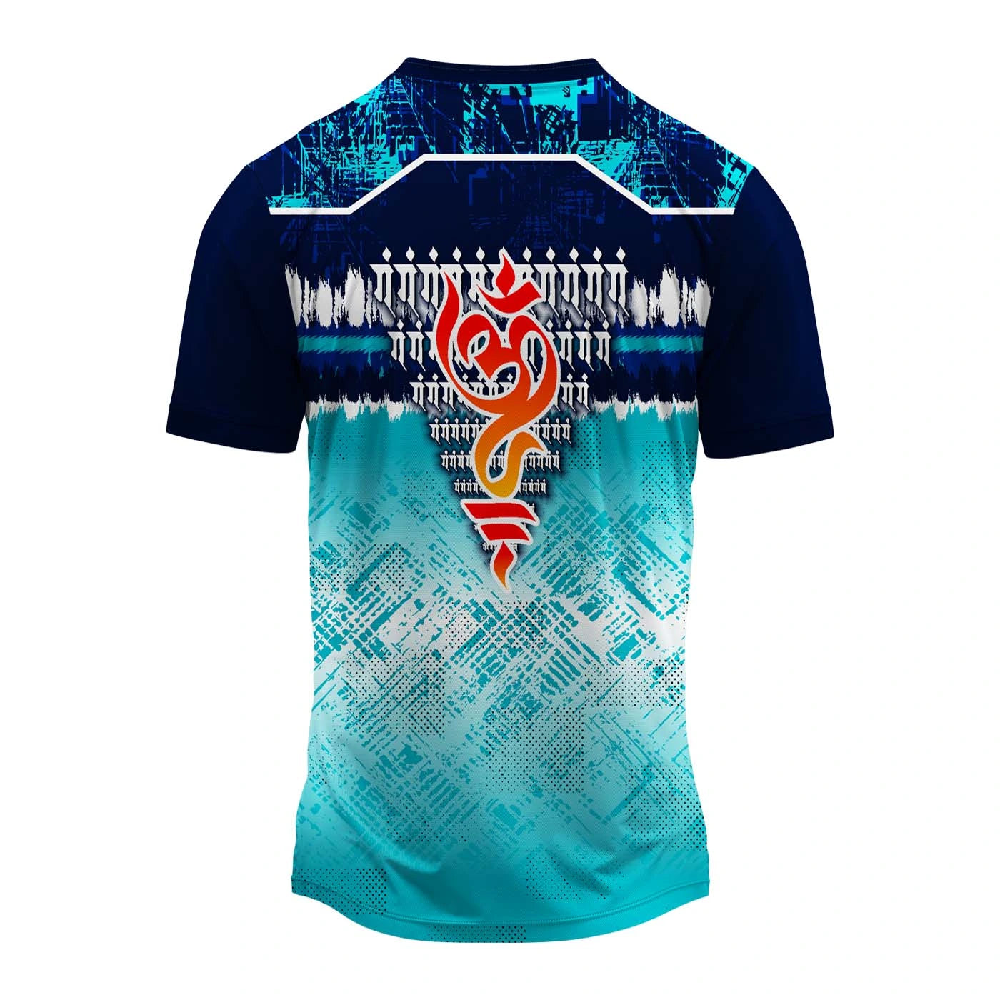 Ganpati jersey, OM design jersey, navy blue Ganpati t-shirt, white Ganesh Chaturthi outfit, spiritual jersey, Ganpati visarjan dress, festival t-shirt, custom Ganpati clothes, group Ganpati jersey, Ganesh Utsav outfit, polyester Ganpati jersey, Ganpati mandal uniform, Ganpati t-shirt for men, women, kids
