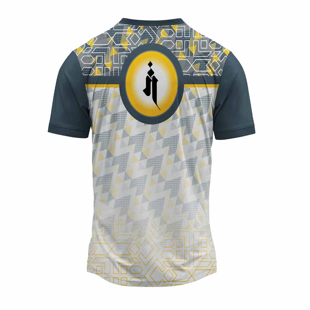 Ganpati jersey, Ganesh festival wear, grey Ganpati t-shirt, yellow devotional jersey, visarjan dress, mandal group t-shirt, Marathi festival outfit, modern Ganesha t-shirt, polyester Ganpati jersey
