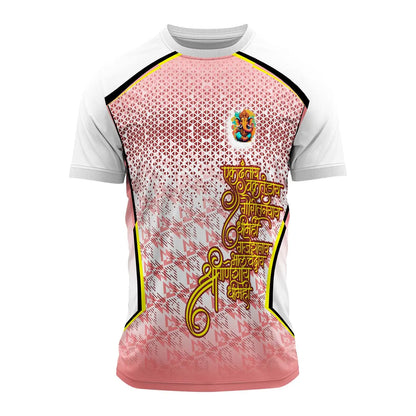 Ganpati jersey, Ganesh Chaturthi dress, pink Ganpati t-shirt, Ganpati visarjan outfit, Lord Ganesha t-shirt, Marathi Ganpati jersey, Mandal group dress, Ganesh utsav t-shirt 2025, visarjan dress, festival jersey for boys, devotional t-shirt, Ganesh graphic jersey
