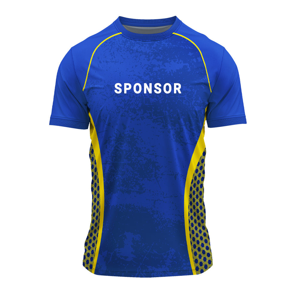 Custom Men’s Round Neck Jersey – Blue & Yellow Performance Sports T-Shirt