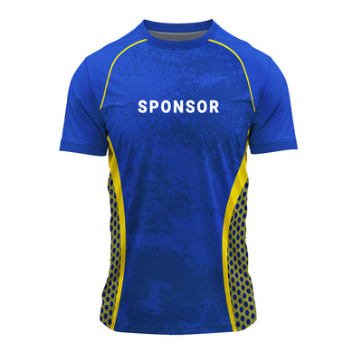 Custom Men’s Round Neck Jersey – Blue & Yellow Performance Sports T-Shirt
