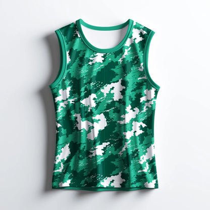 Men’s Camouflage Sleeveless Jersey – Green & White Activewear
