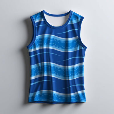 Printed Trendy Blue Wave Design Tank Top