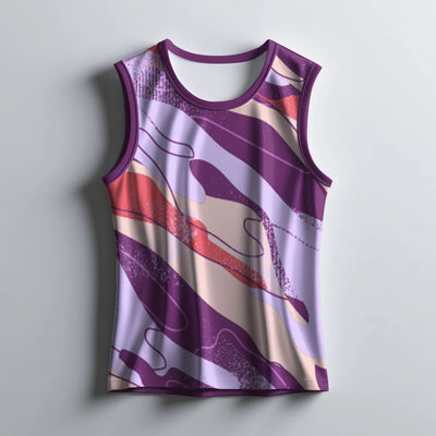 Printed Trendy Purple Wave Gym Singlet Tank Top for Men