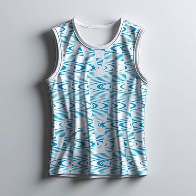Premium White & Blue Printed Sports Singlet for Men