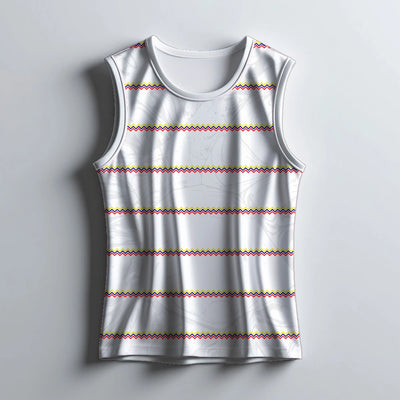 Printed White Striped Sports Singlet