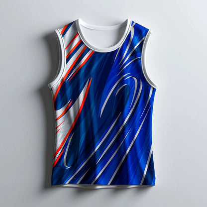 Blue Digital Print Sleeveless Gym Singlet for Men
