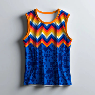 Bold Blue Tribal Print Sleeveless T-Shirt for Men