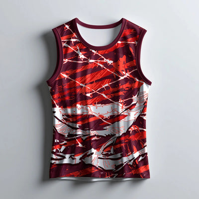 Men's Maroon Digital Print Sleeveless Singlet