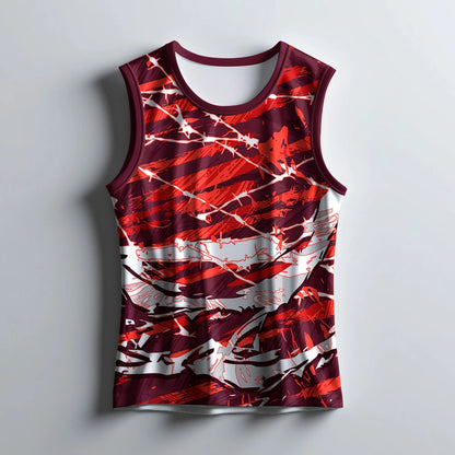 Men’s Maroon Digital Print Sleeveless Singlet | Gym & Sports Jersey